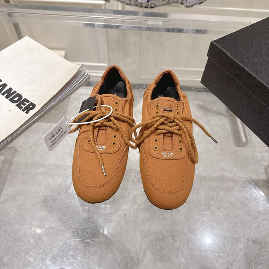 КРОСІВКИ PRADA 26S COLLAPSE З ПОЛОТНА КОЛЬОРУ КАРАМЕЛЬНОГО КОРИЧНЕВОГО