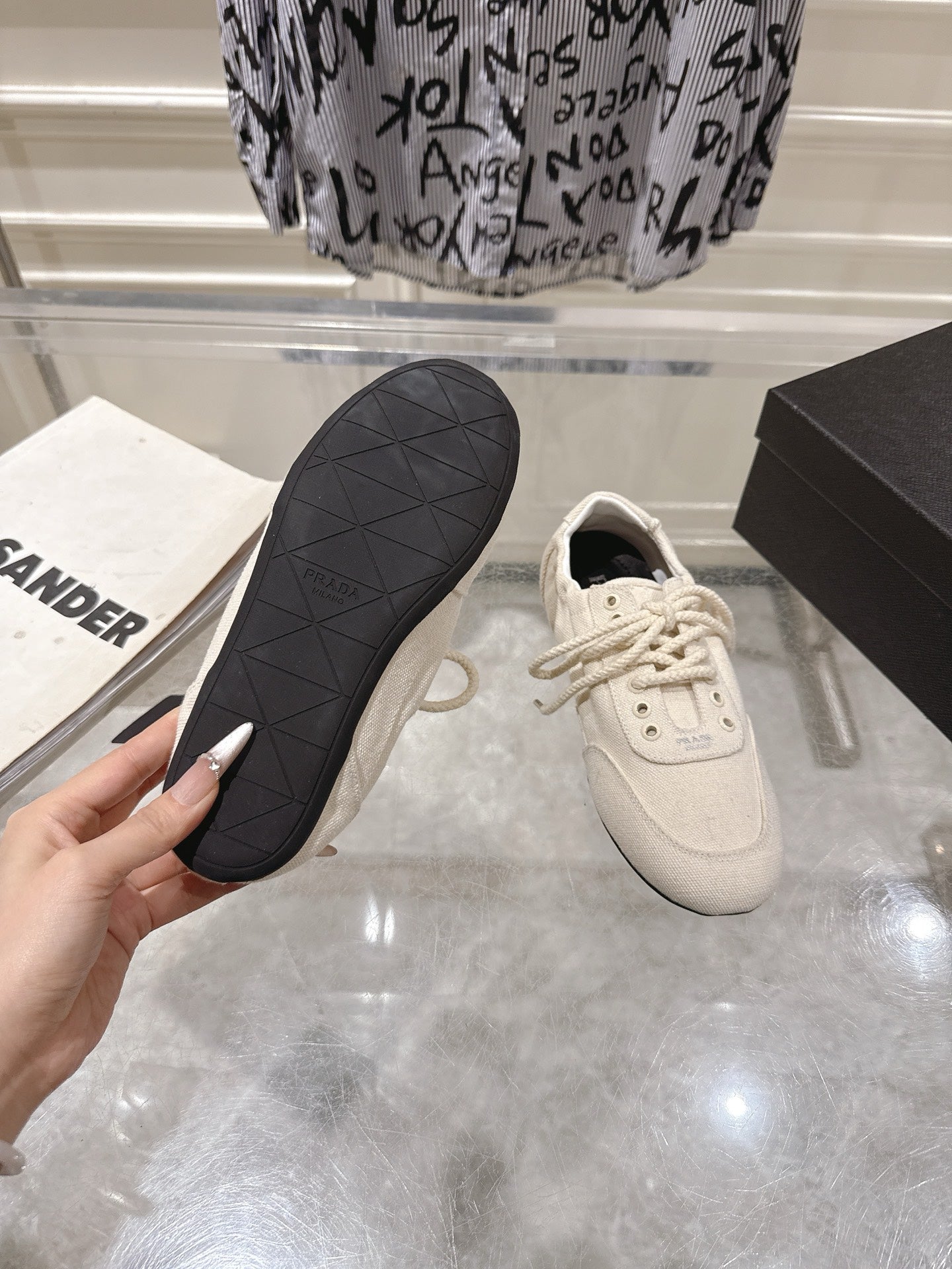 КРОСІВКИ PRADA 26S COLLAPSE З БІЛОГО ПОЛОТНА