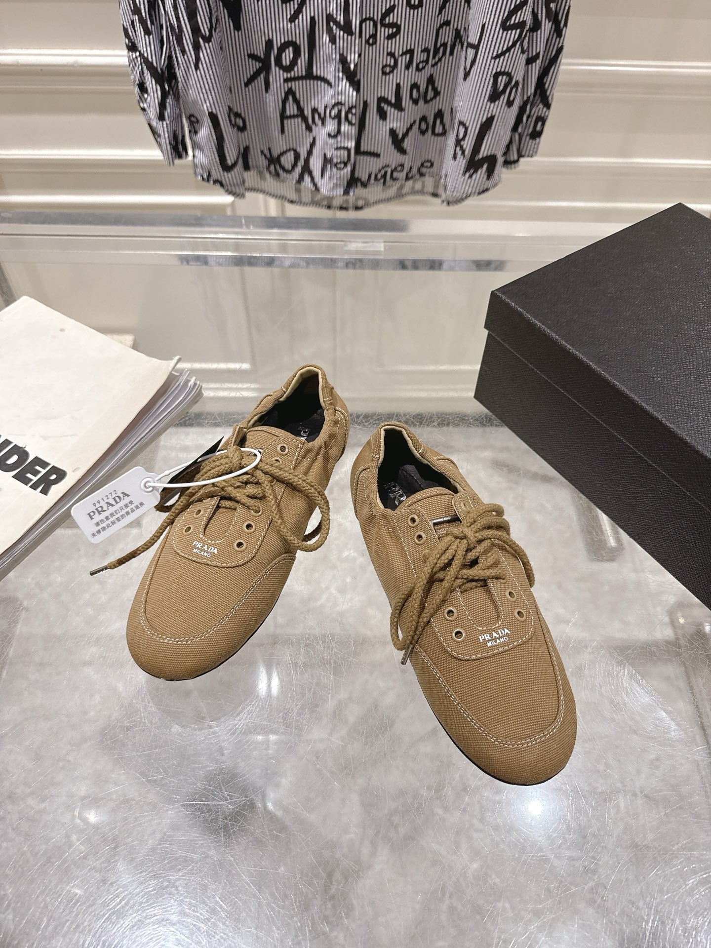КРОСІВКИ PRADA 26S COLLAPSE З КОРИЧНЕВОГО ПОЛОТНА