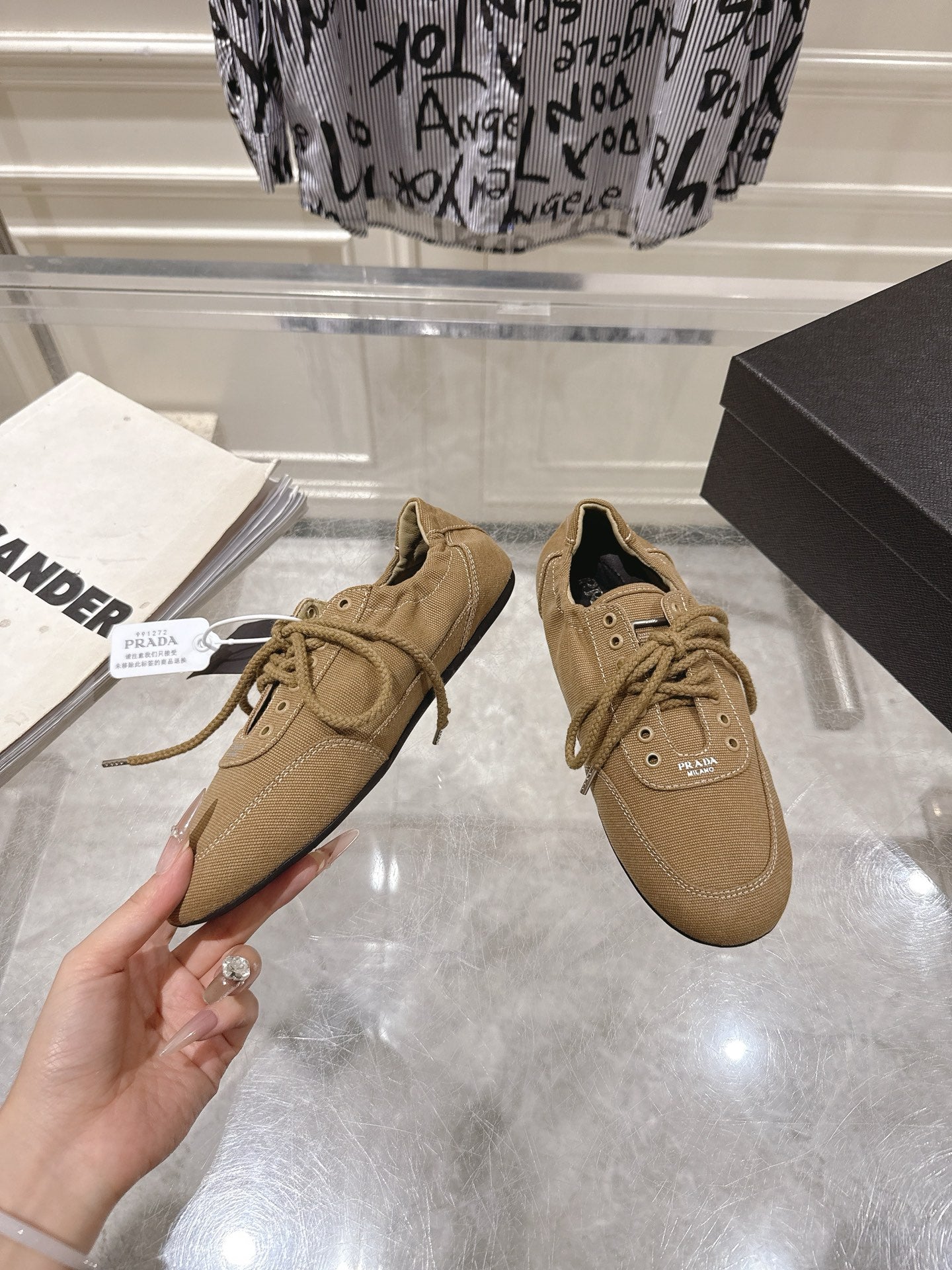 КРОСІВКИ PRADA 26S COLLAPSE З КОРИЧНЕВОГО ПОЛОТНА