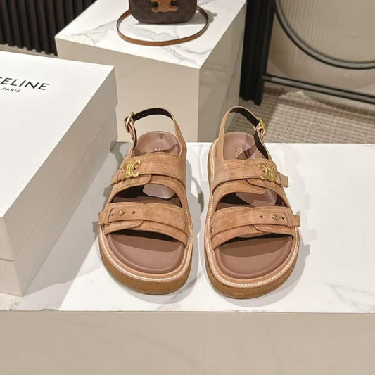 CELINE 25S TIPPI TRIOMPHE SANDAL IN BROWN CALFSKIN SUEDE - 35