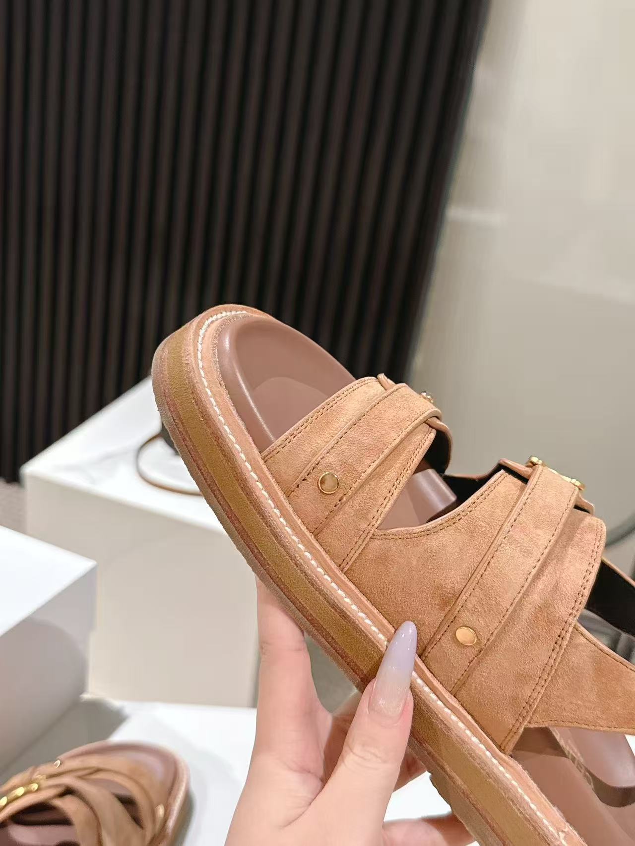 CELINE 25S TIPPI TRIOMPHE SANDAL IN BROWN CALFSKIN SUEDE - 35
