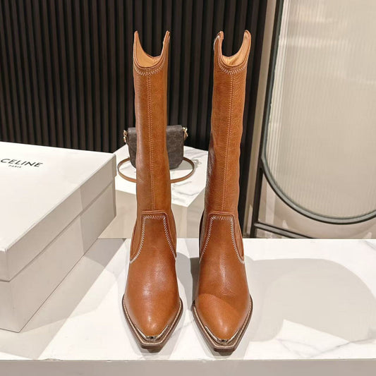 CELINE 25S HIGH BOOTS FOR FALL AND WINTER 45MM IN BURNT ORANGE CALFSKIN - 35