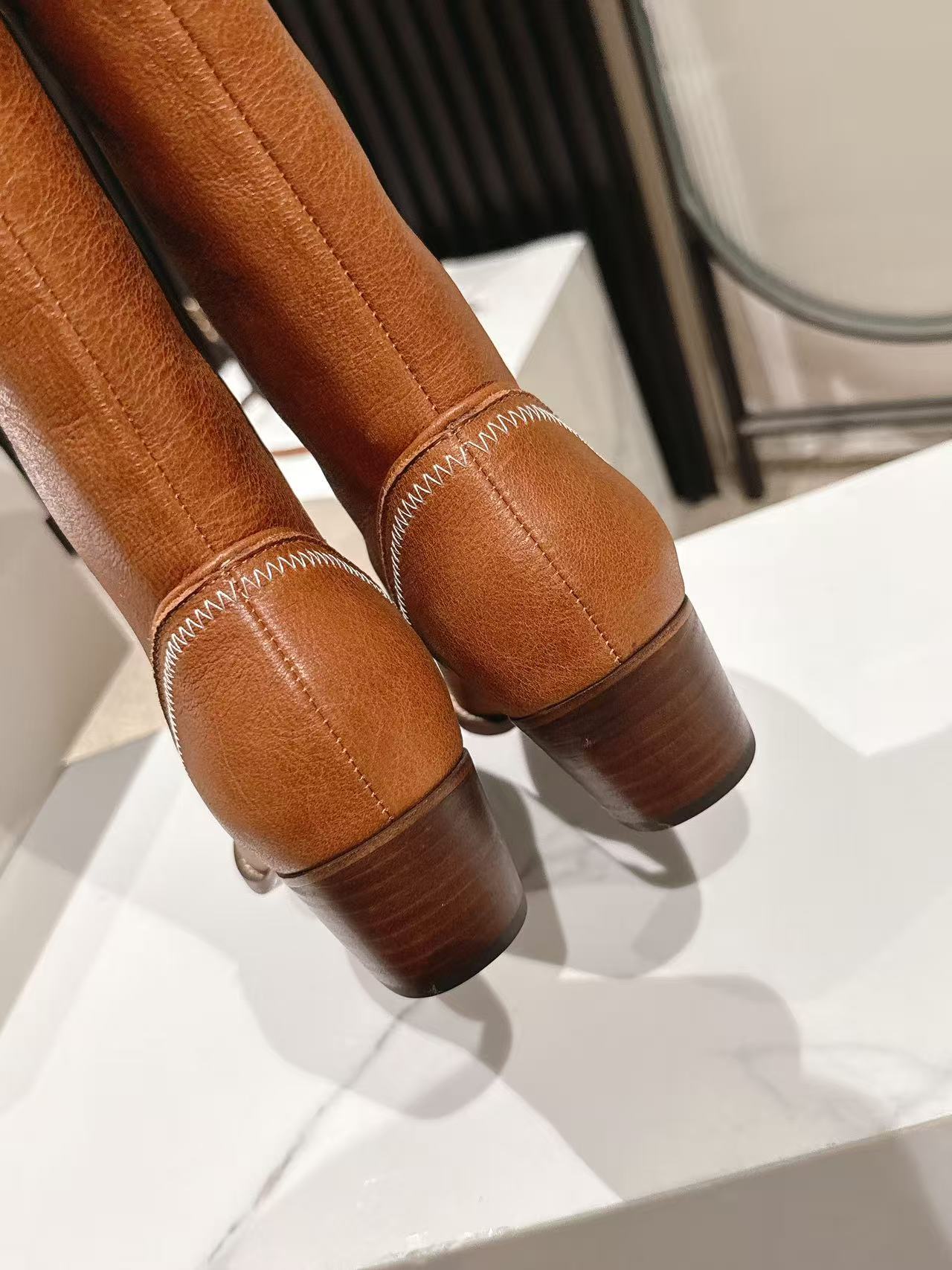CELINE 25S HIGH BOOTS FOR FALL AND WINTER 45MM IN BURNT ORANGE CALFSKIN - 35