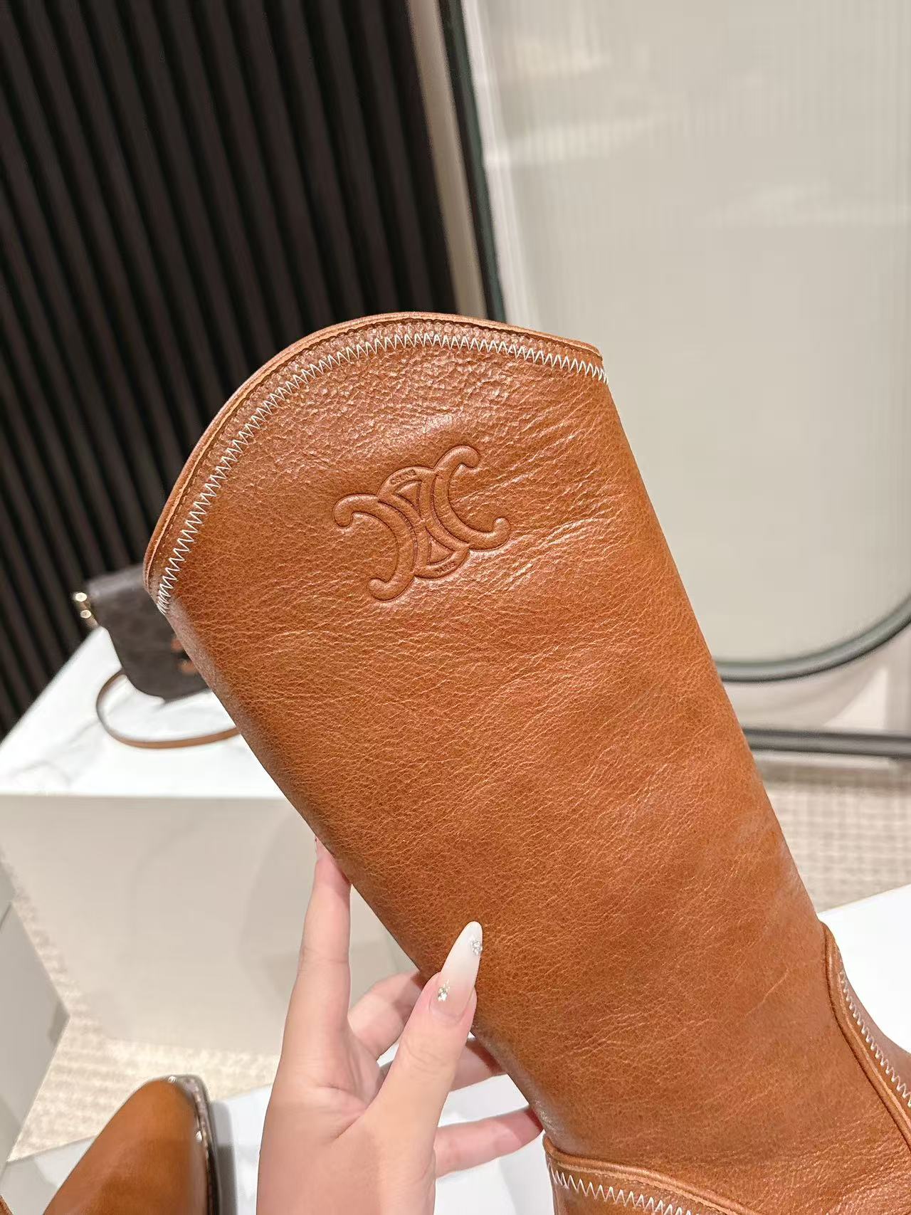 CELINE 25S HIGH BOOTS FOR FALL AND WINTER 45MM IN BURNT ORANGE CALFSKIN - 35