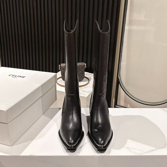 CELINE 25S HIGH BOOTS FOR FALL AND WINTER 45MM IN BLACK CALFSKIN - 35