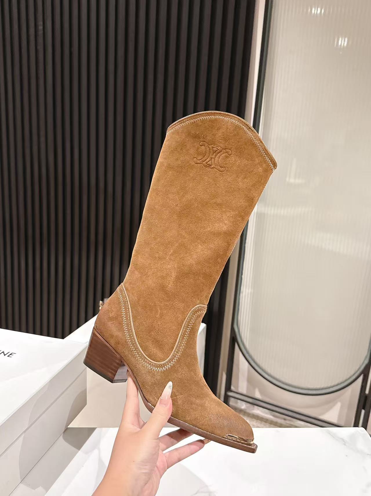 CELINE 25S HIGH BOOTS FOR FALL AND WINTER 45MM IN BROWN SUEDE - 35