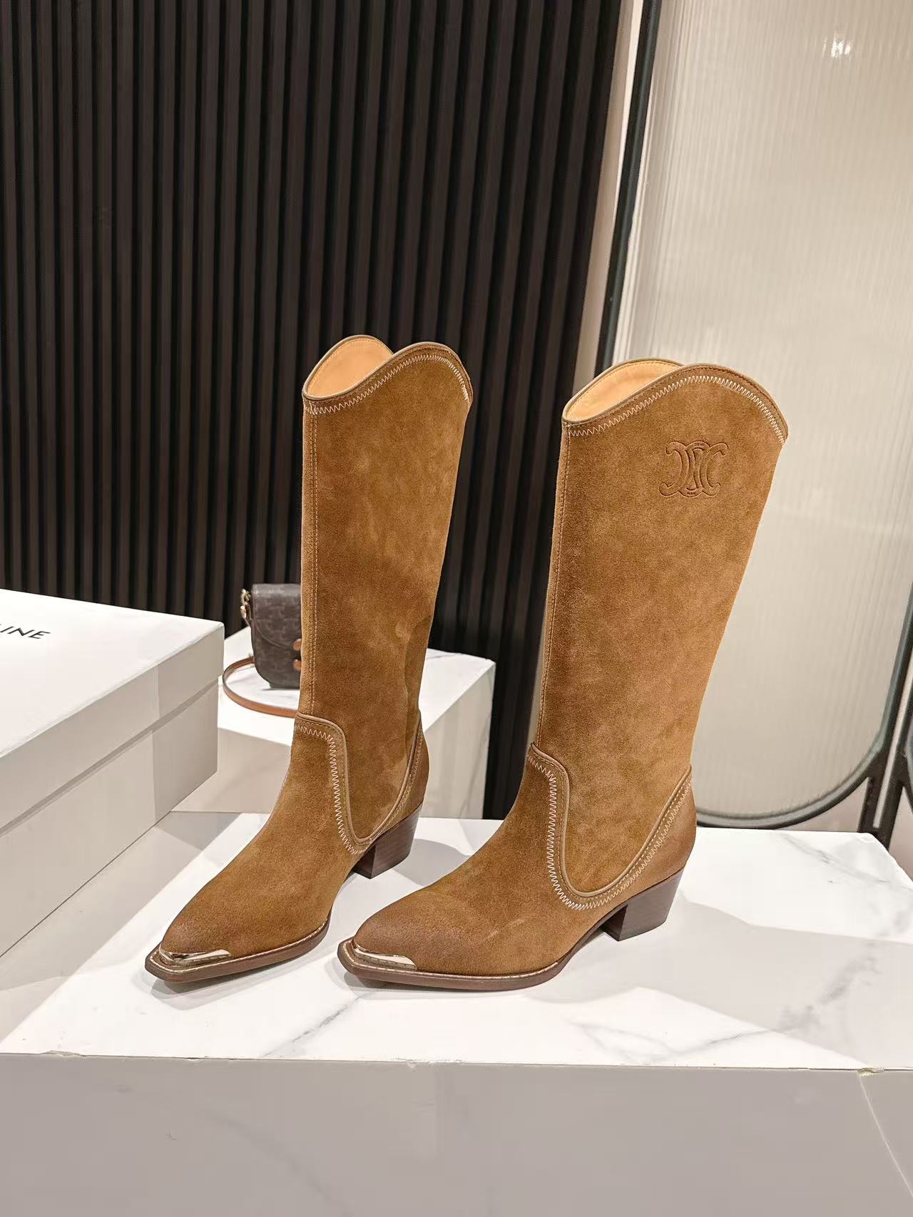 CELINE 25S HIGH BOOTS FOR FALL AND WINTER 45MM IN BROWN SUEDE - 35