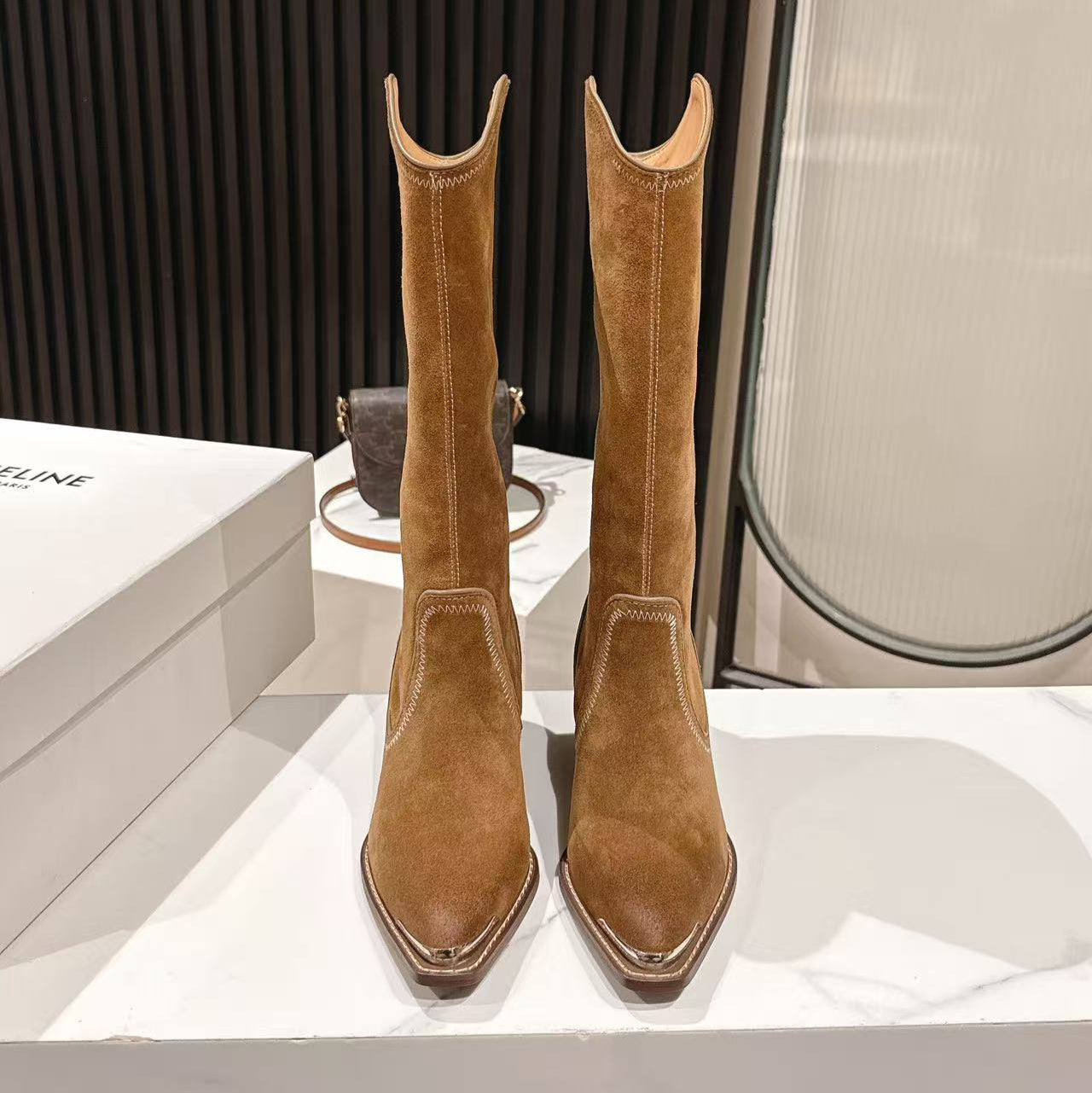 CELINE 25S HIGH BOOTS FOR FALL AND WINTER 45MM IN BROWN SUEDE - 35