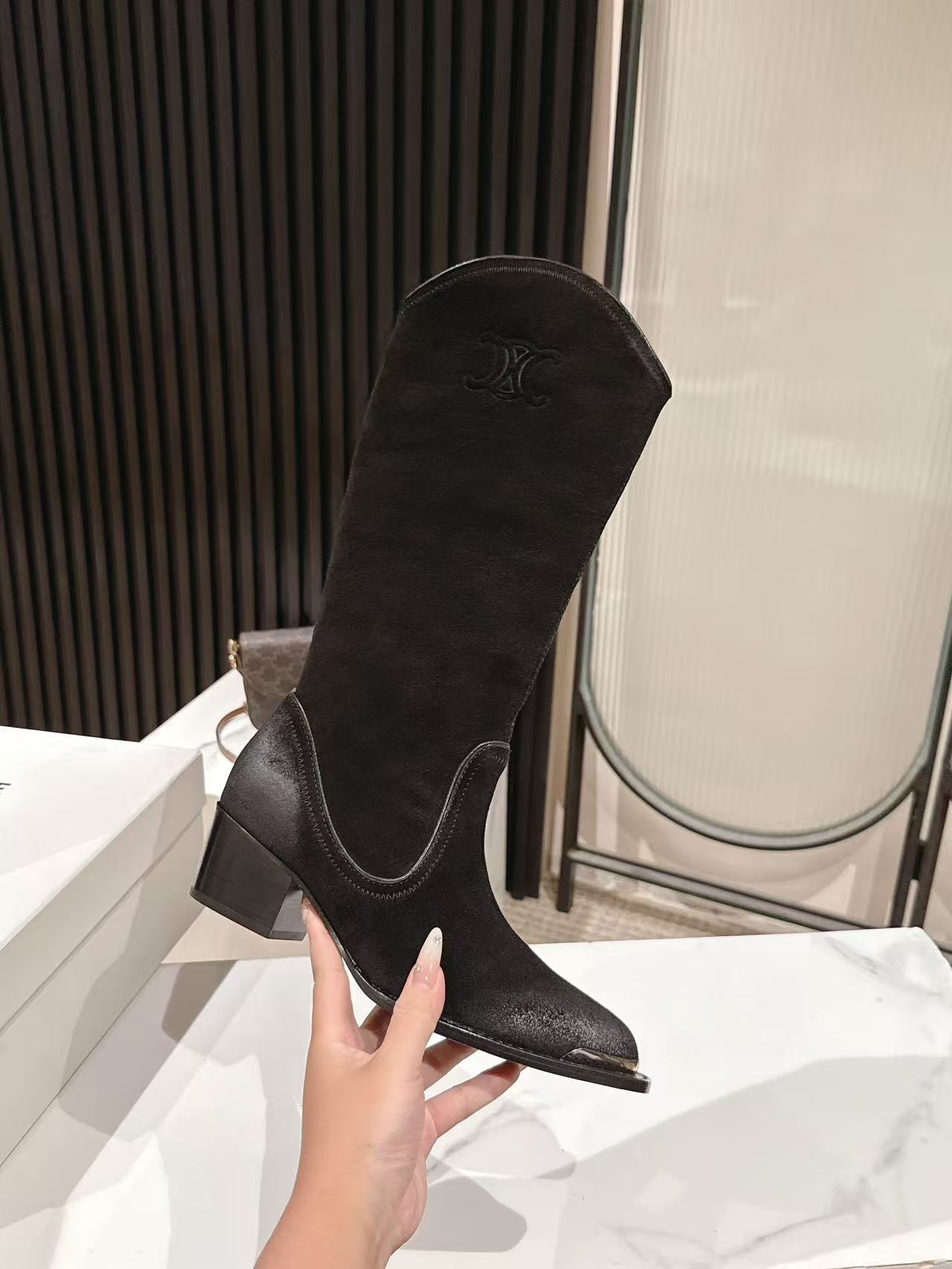 CELINE 25S HIGH BOOTS FOR FALL AND WINTER 45MM IN BLACK SUEDE - 35