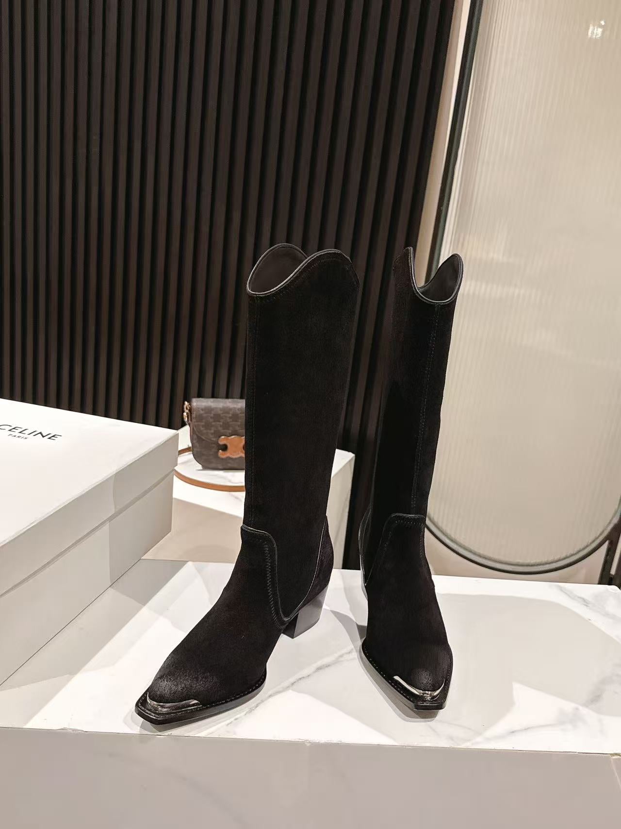 CELINE 25S HIGH BOOTS FOR FALL AND WINTER 45MM IN BLACK SUEDE - 35