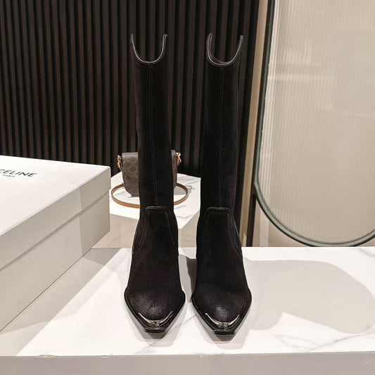 CELINE 25S HIGH BOOTS FOR FALL AND WINTER 45MM IN BLACK SUEDE - 35