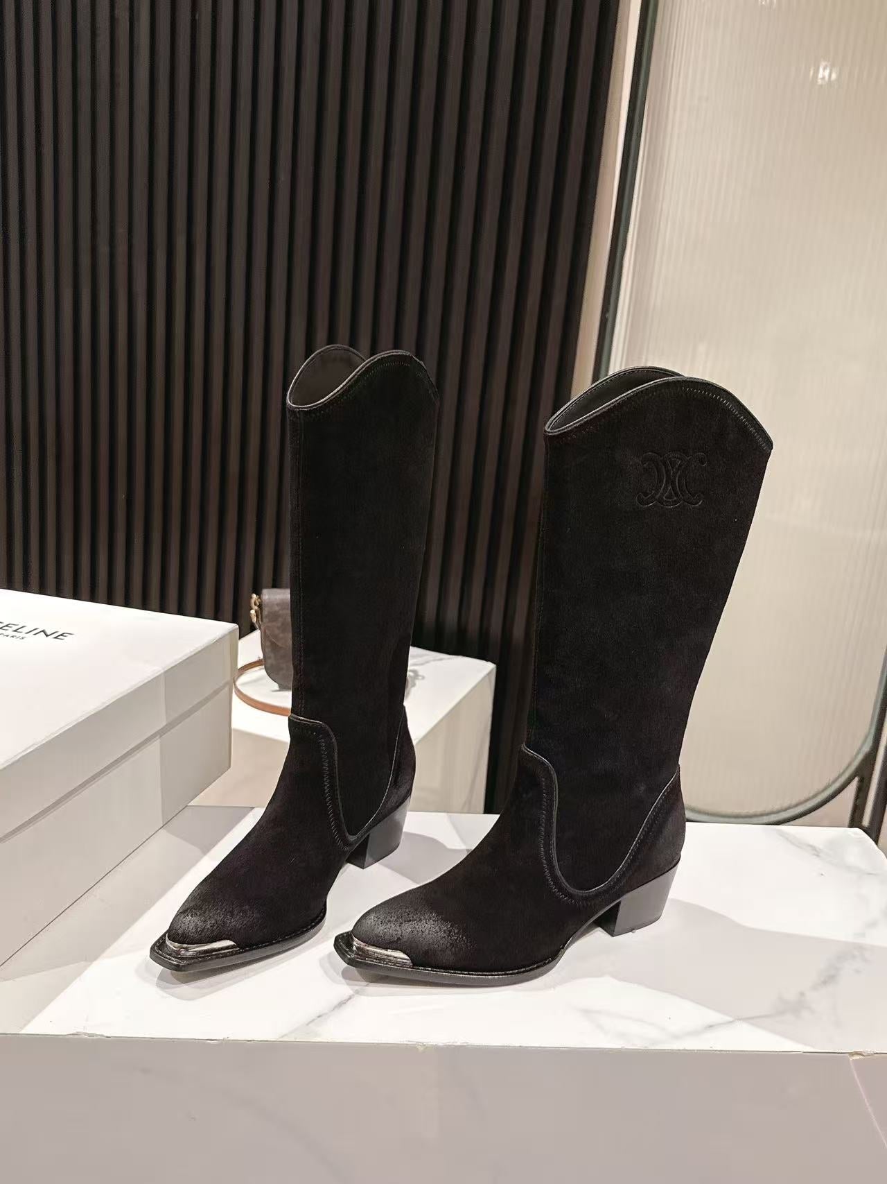 CELINE 25S HIGH BOOTS FOR FALL AND WINTER 45MM IN BLACK SUEDE - 35