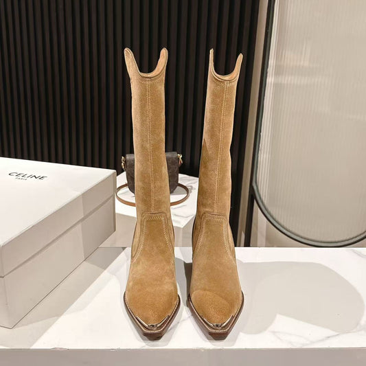 CELINE 25S HIGH BOOTS FOR FALL AND WINTER 45MM IN LIGHT BROWN SUEDE - 35