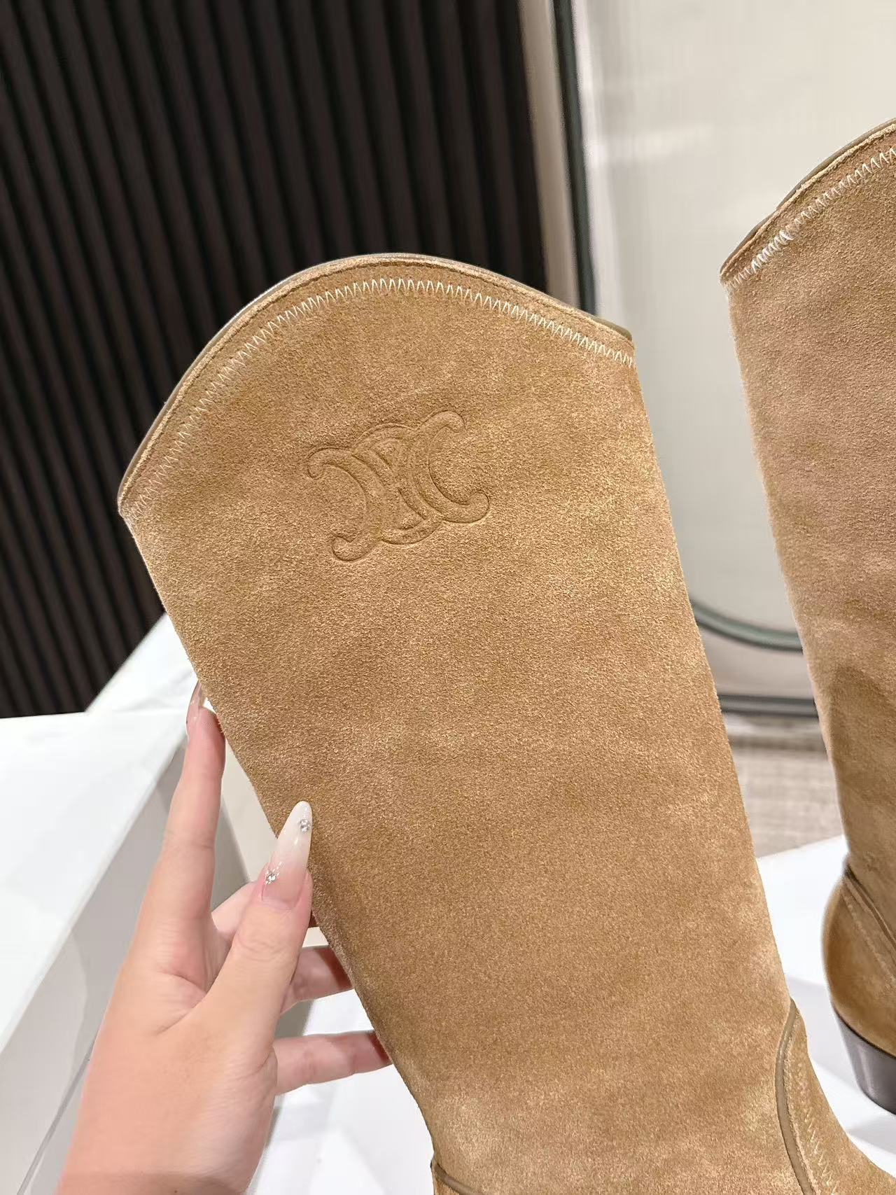 CELINE 25S HIGH BOOTS FOR FALL AND WINTER 45MM IN LIGHT BROWN SUEDE - 35