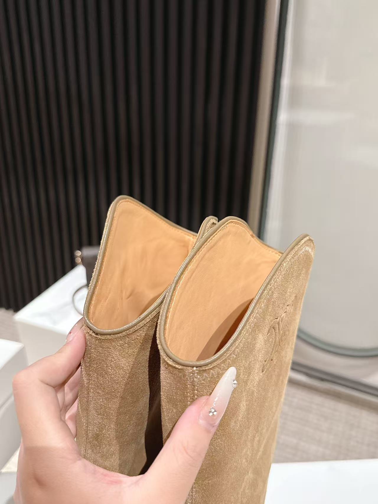 CELINE 25S HIGH BOOTS FOR FALL AND WINTER 45MM IN LIGHT BROWN SUEDE - 35