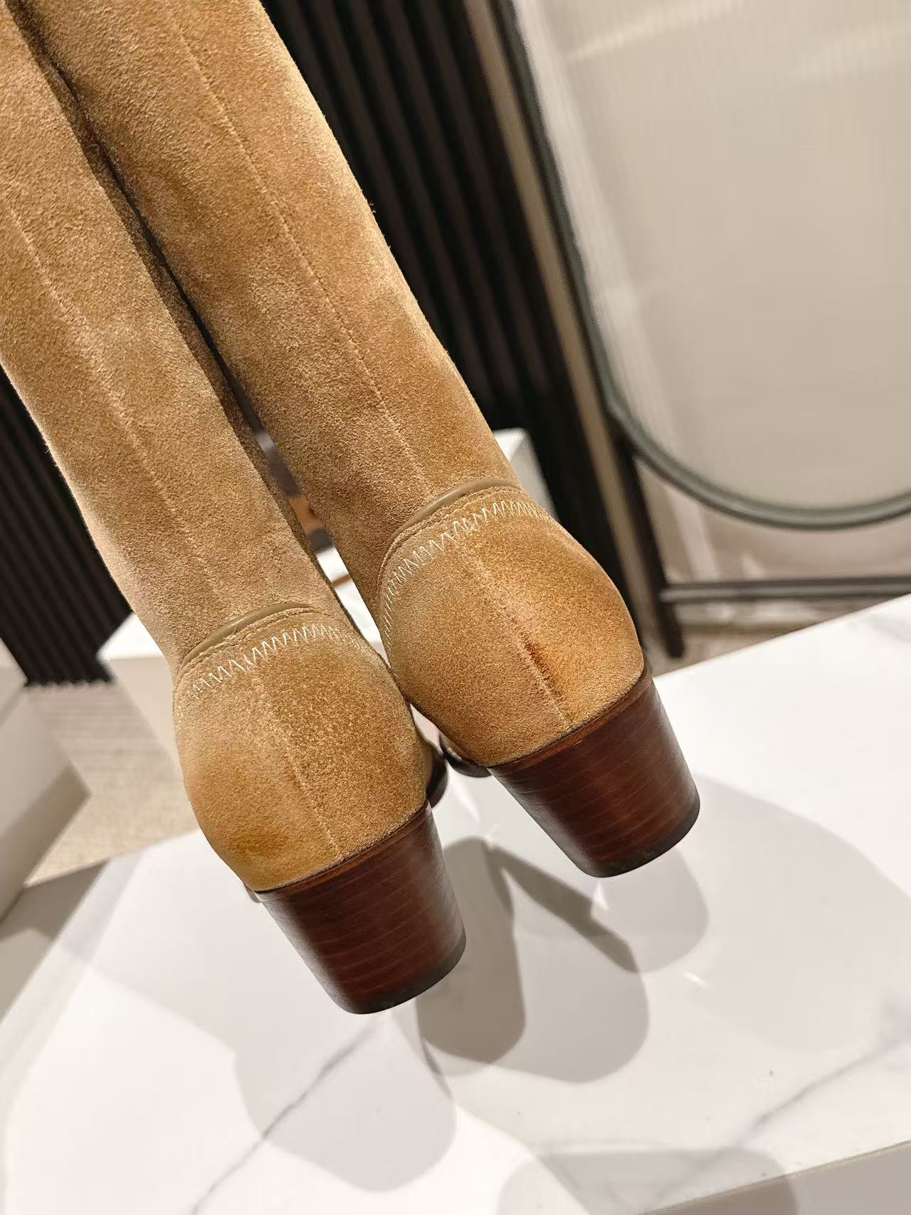 CELINE 25S HIGH BOOTS FOR FALL AND WINTER 45MM IN LIGHT BROWN SUEDE - 35