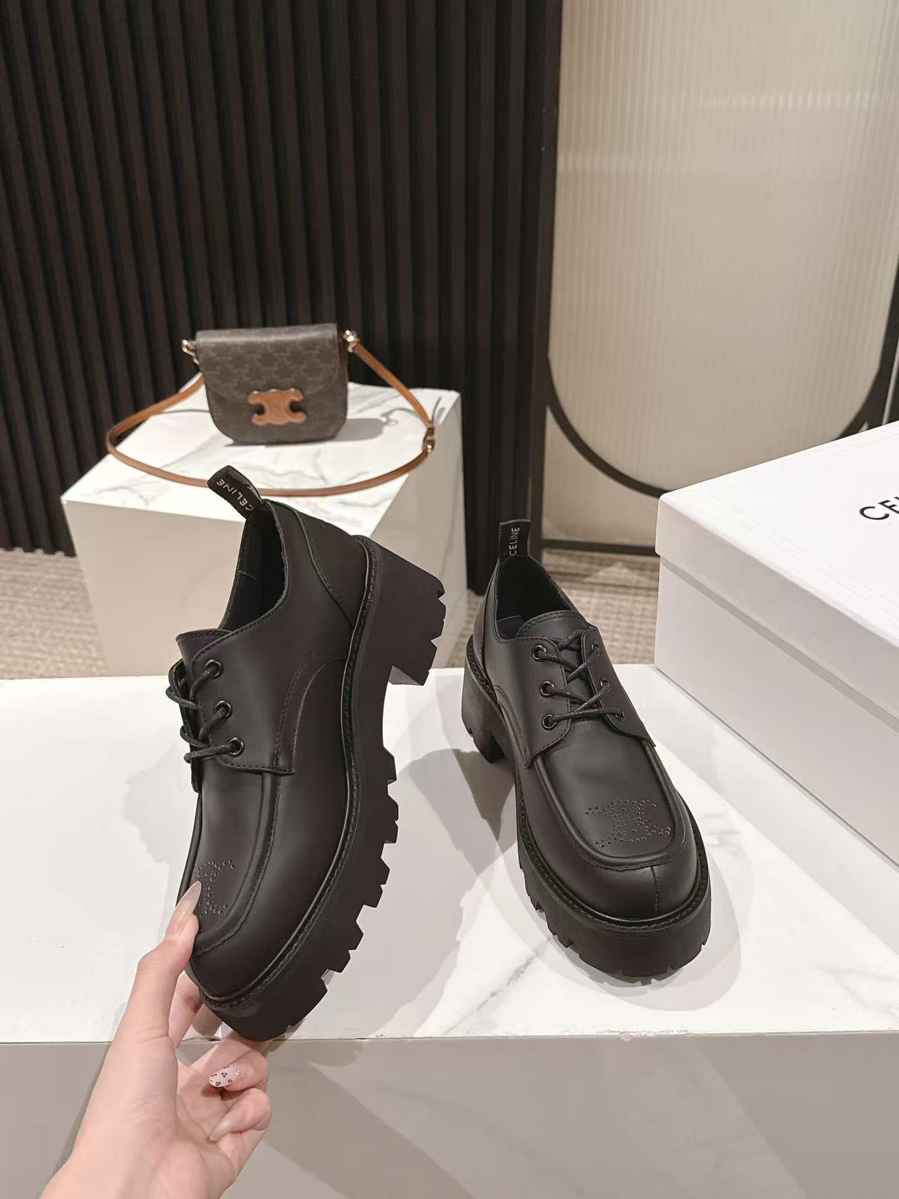 CELINE 25S THICK SOLED LOAFERS 50MM IN BLACK CALFSKIN - 35