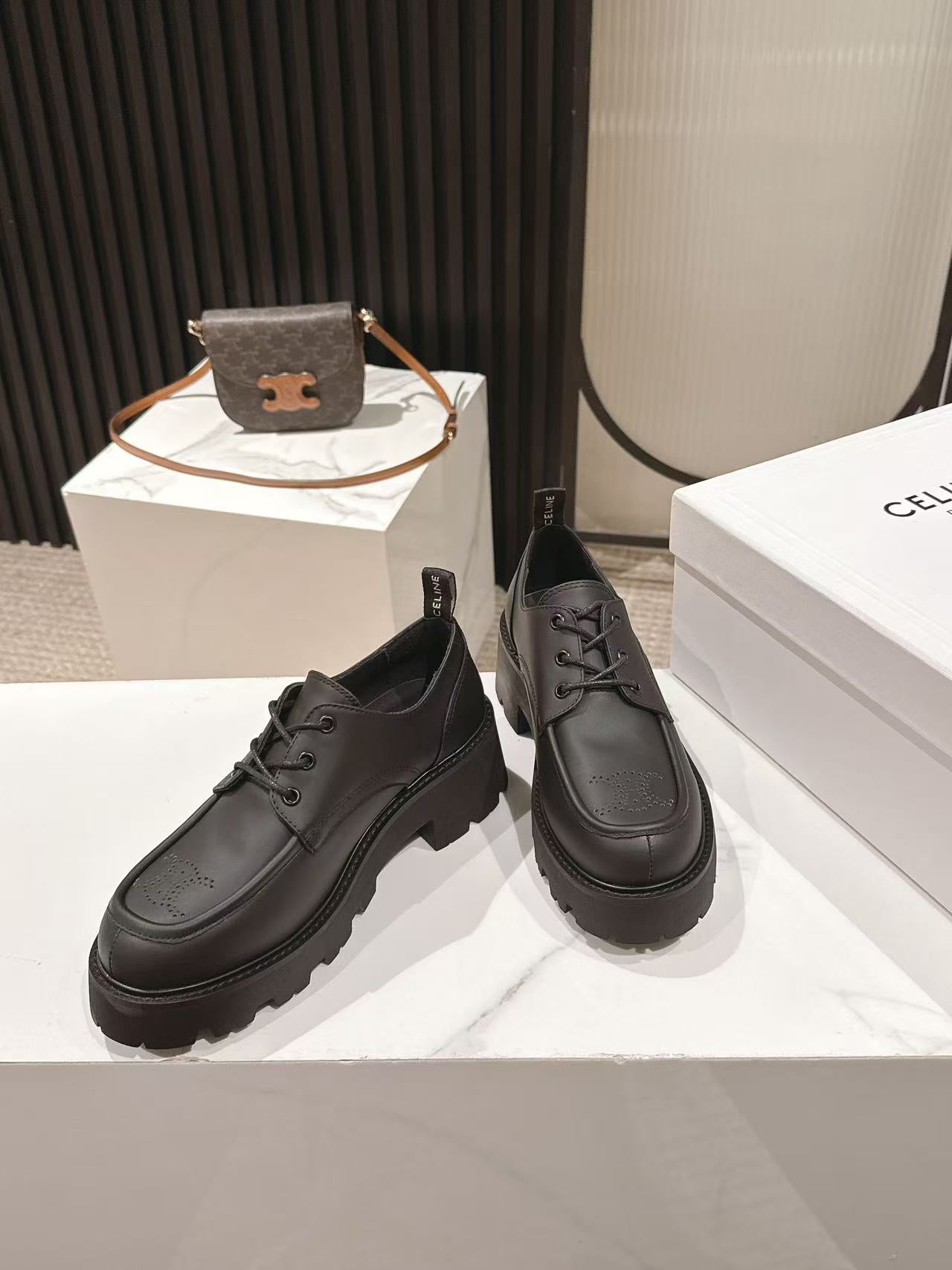 CELINE 25S THICK SOLED LOAFERS 50MM IN BLACK CALFSKIN - 35