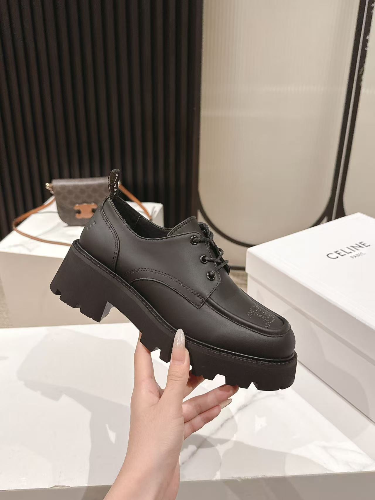 CELINE 25S THICK SOLED LOAFERS 50MM IN BLACK CALFSKIN - 35