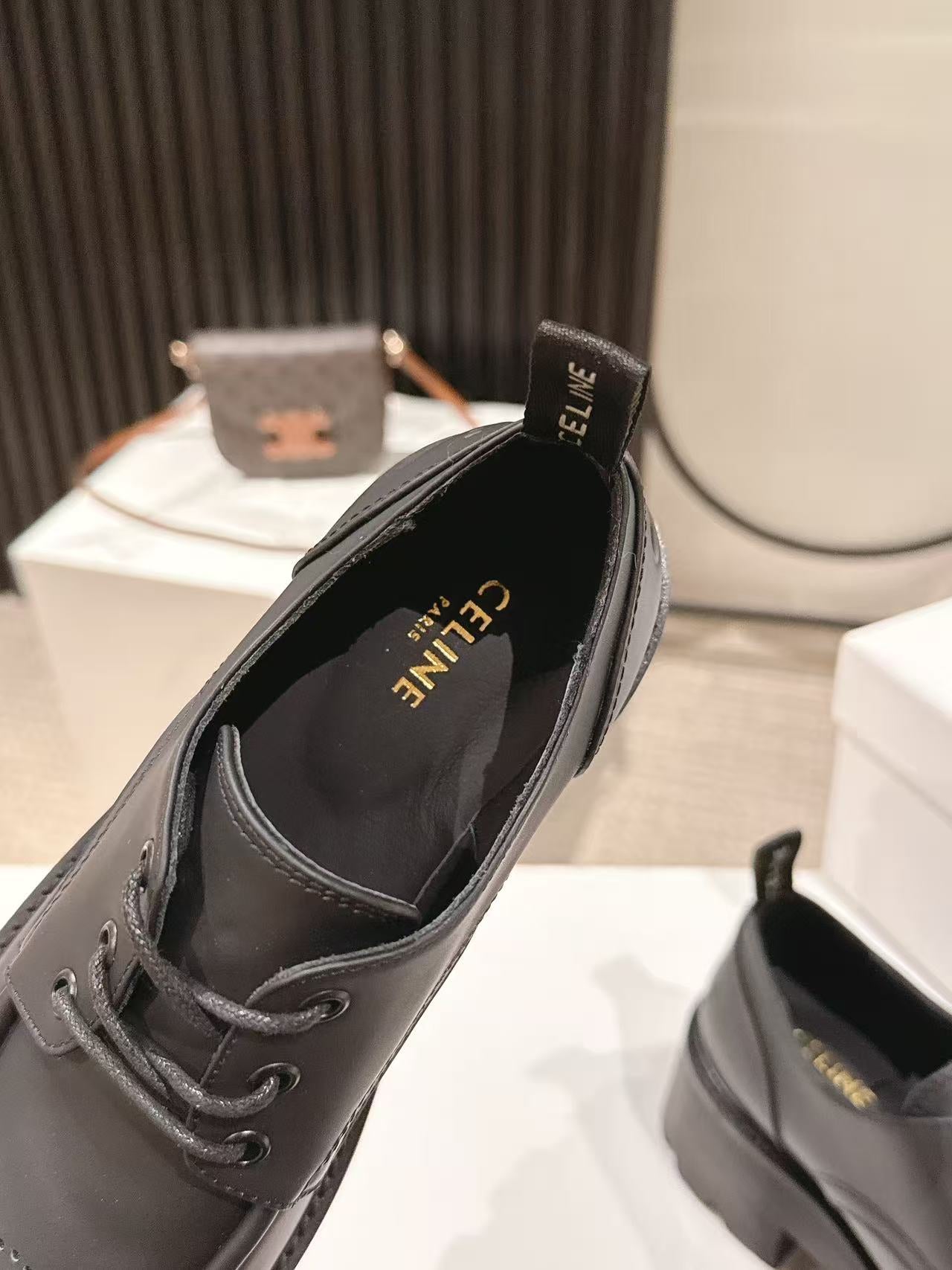 CELINE 25S THICK SOLED LOAFERS 50MM IN BLACK CALFSKIN - 35