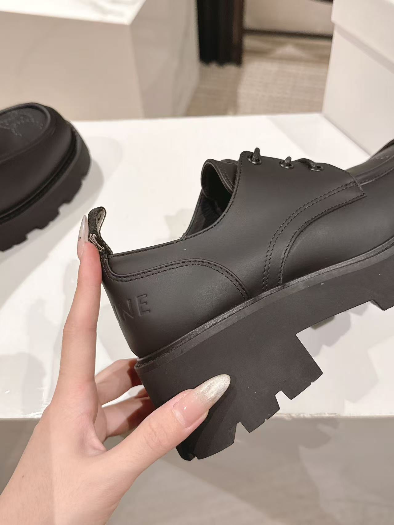 CELINE 25S THICK SOLED LOAFERS 50MM IN BLACK CALFSKIN - 35