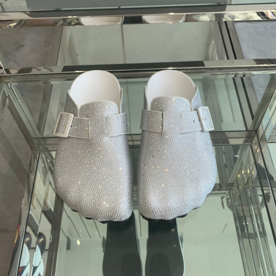 BIRKENSTOCK CLOG ATTACHED RHINESTONES IN WHITE CALFSKIN - 36