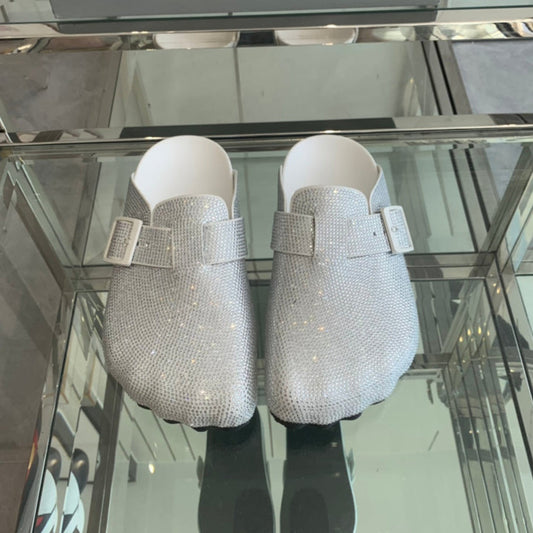 BIRKENSTOCK CLOG ATTACHED RHINESTONES IN WHITE CALFSKIN - 36