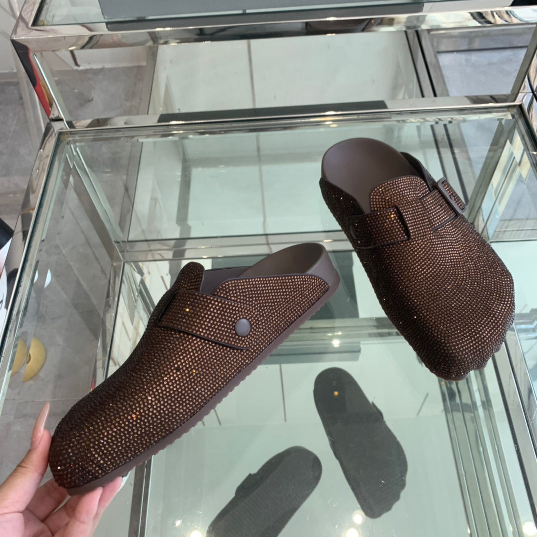 BIRKENSTOCK CLOG ATTACHED RHINESTONES IN BROWN CALFSKIN - 36