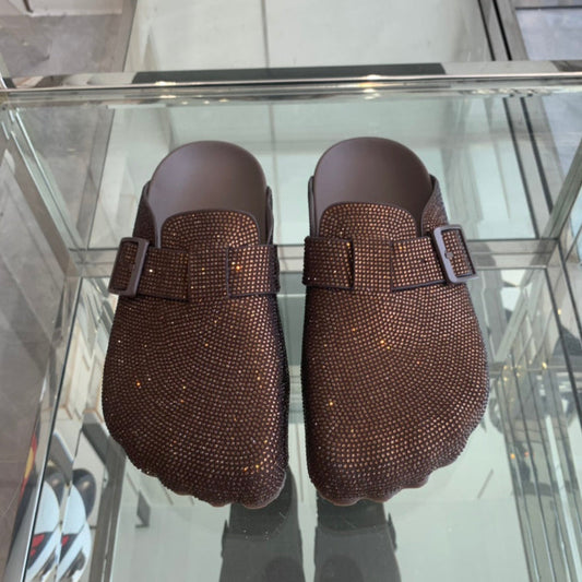 BIRKENSTOCK CLOG ATTACHED RHINESTONES IN BROWN CALFSKIN - 36