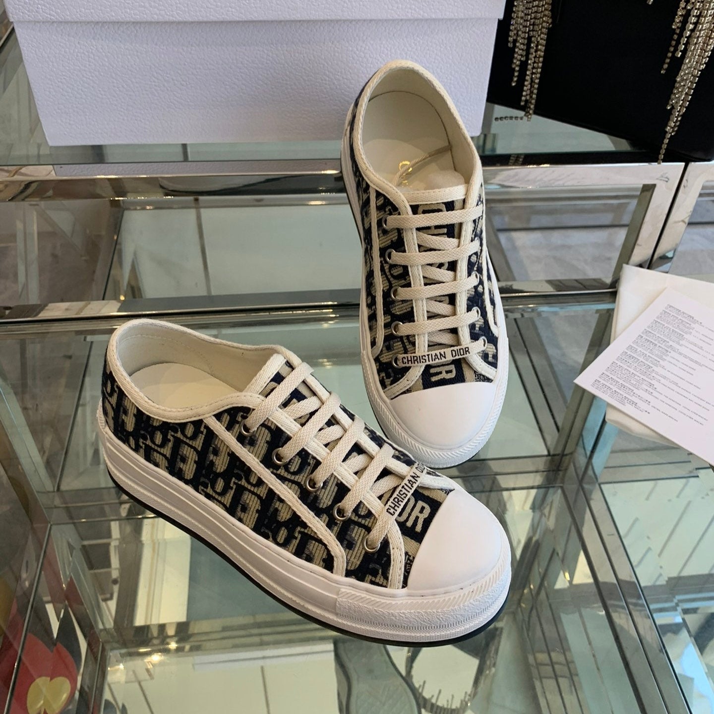 WALK'N PLATFORM SNEAKER IN BLACK MIX CAMEL BROWN EMBROIDERY ICONIC PATTERNS FABRIC - 35