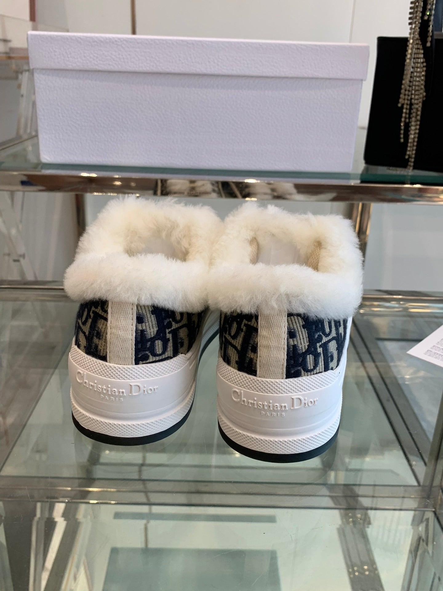 ALK'N PLATFORM SNEAKER CAMEL BROWN COTTON EMBROIDERED WITH OBLIQUE MOTIF AND WHITE SHEARLING - 35