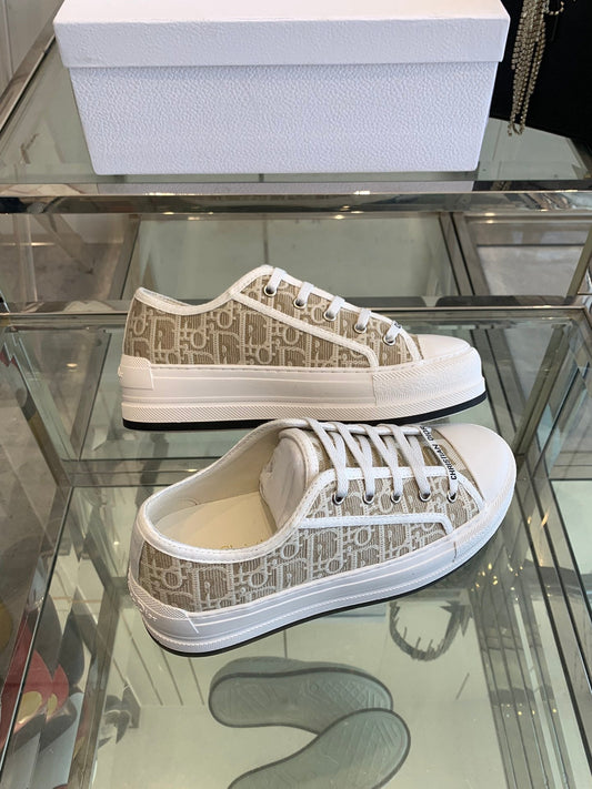 КРОСІВКИ НА ПЛАТФОРМІ WALK'N З ЖАККАРДОВОГО БЕЖЕВОГО КОТОНУ З КОСИМ ВІЗЕРУНКОМ - 35