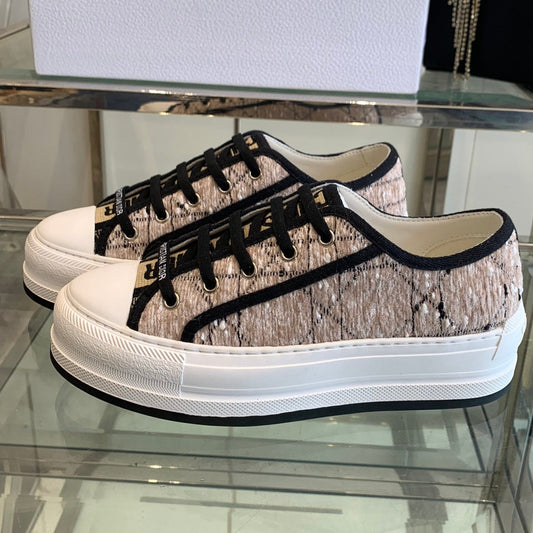 WALK'N PLATFORM SNEAKER BEIGE AND BLACK CANNAGE TWEED - 35