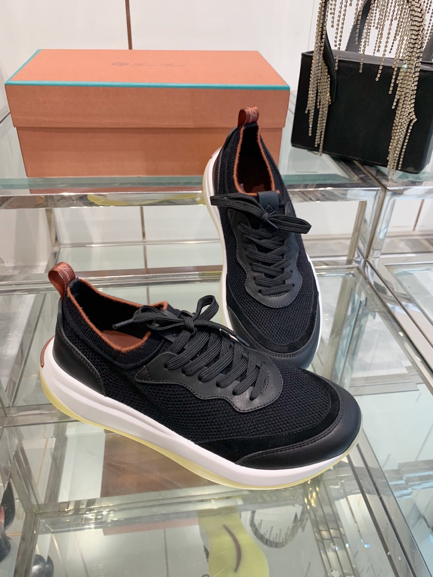 SNEAKER IN BLACK CANVAS MIX SUEDE WITH LAMBSKIN - 39