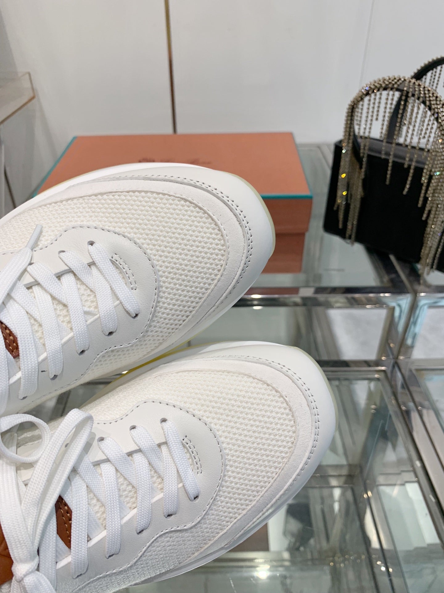 SNEAKER IN WHITE CANVAS MIX SUEDE WITH LAMBSKIN - 39