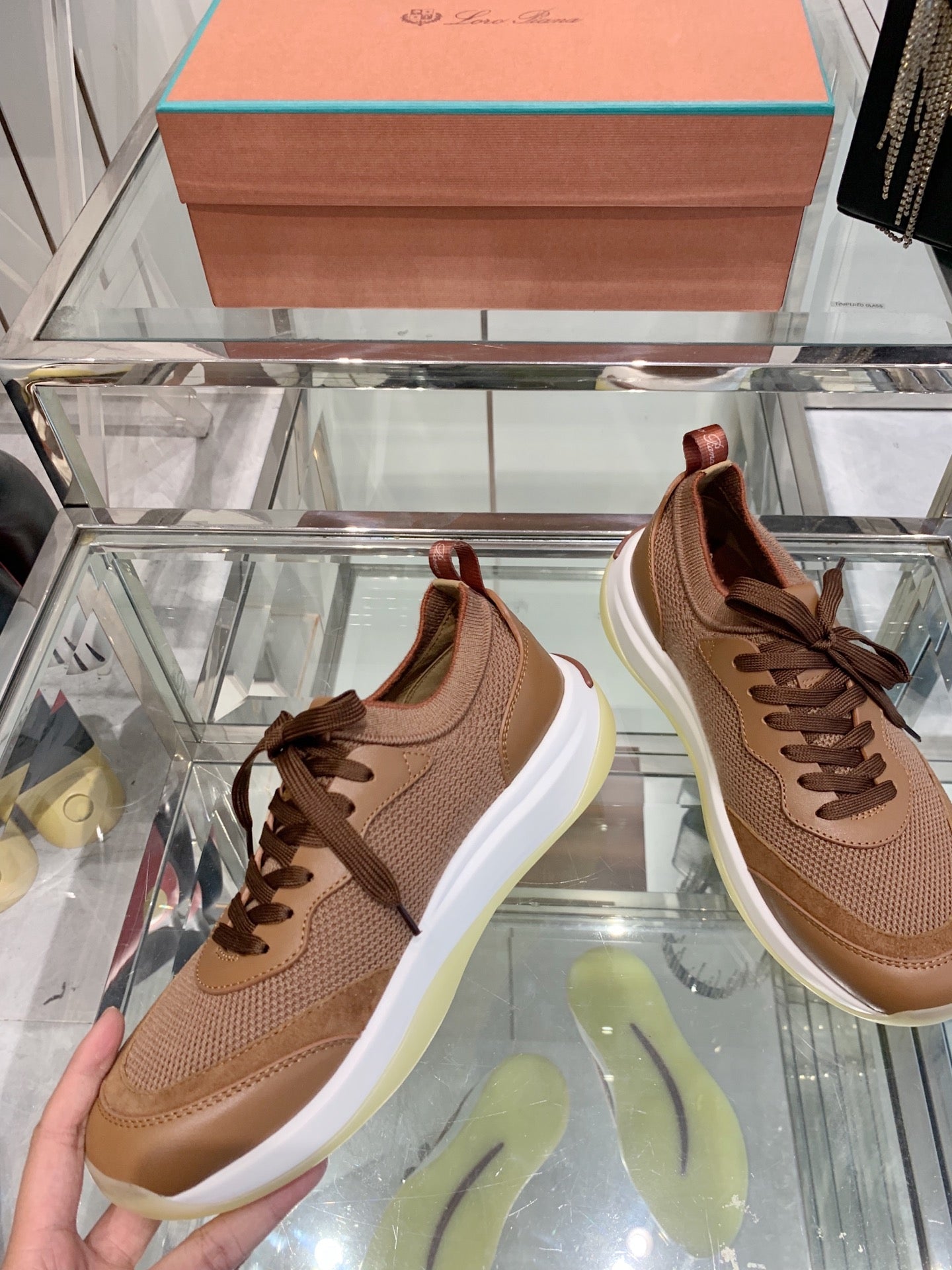 SNEAKER IN BURNT ORANGE CANVAS MIX SUEDE WITH LAMBSKIN - 39
