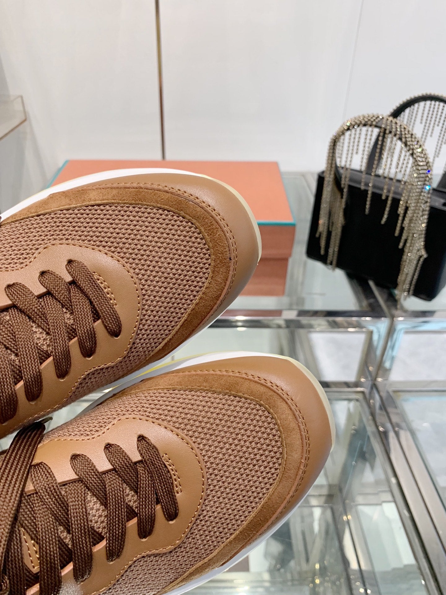 SNEAKER IN BURNT ORANGE CANVAS MIX SUEDE WITH LAMBSKIN - 39