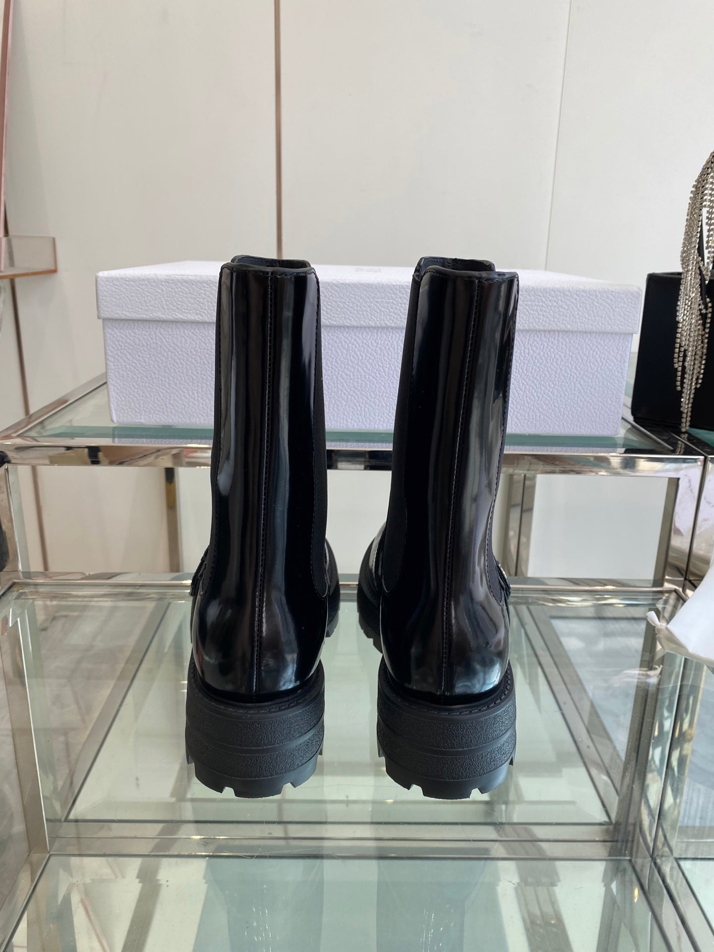 DIOR 25S D-QUEST ANKLE BOOT 35MM IN BLACK GLOSSY CALFSKIN GOLD HARDWARE - 35