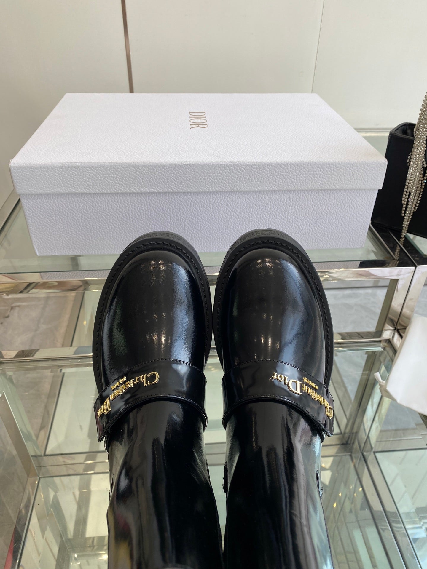DIOR 25S D-QUEST ANKLE BOOT 35MM IN BLACK GLOSSY CALFSKIN GOLD HARDWARE - 35
