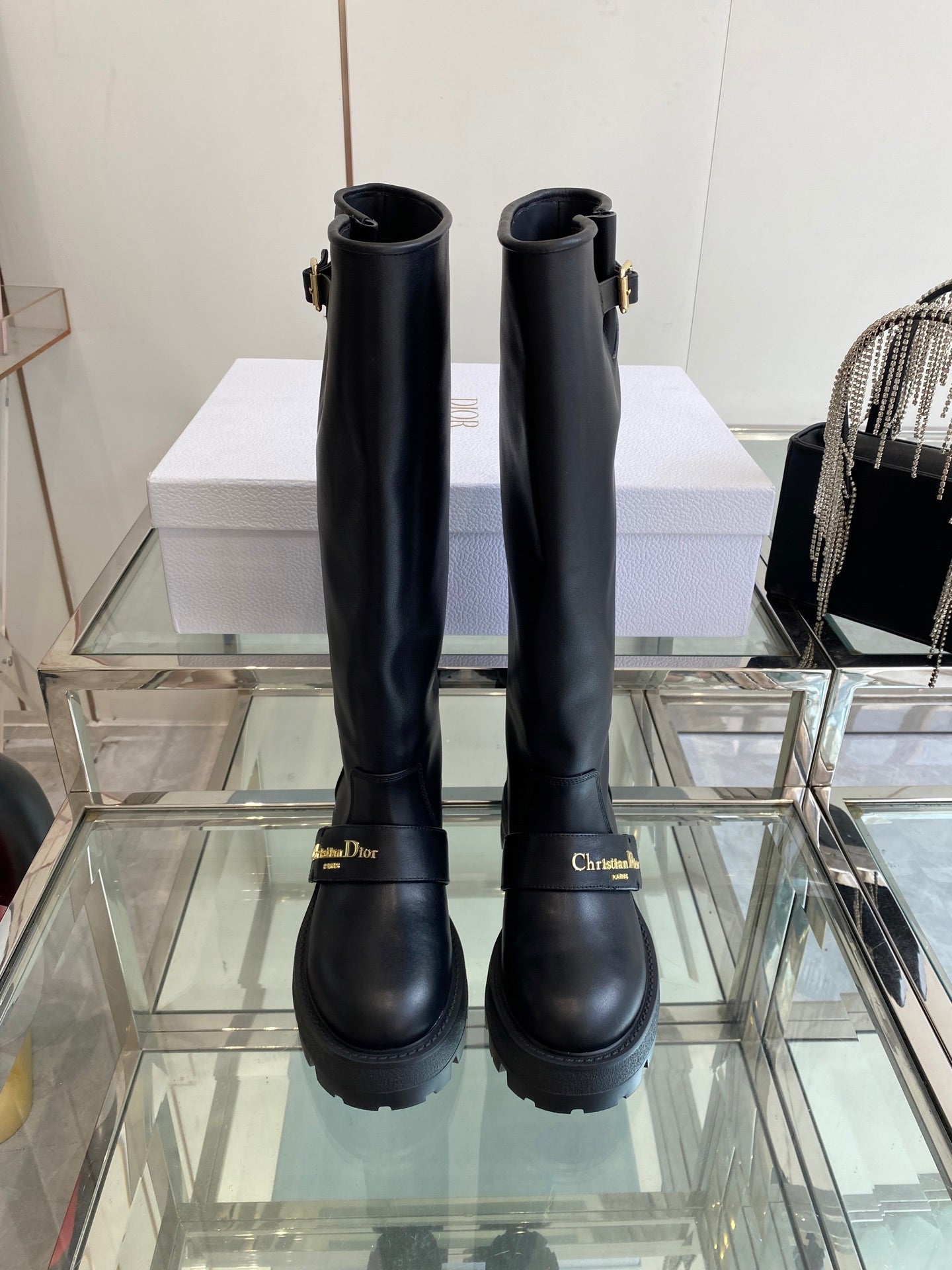 DIOR 25S BROGUE BOOTS 35MM IN BLACK CALFSKIN GOLD HARDWARE - 35