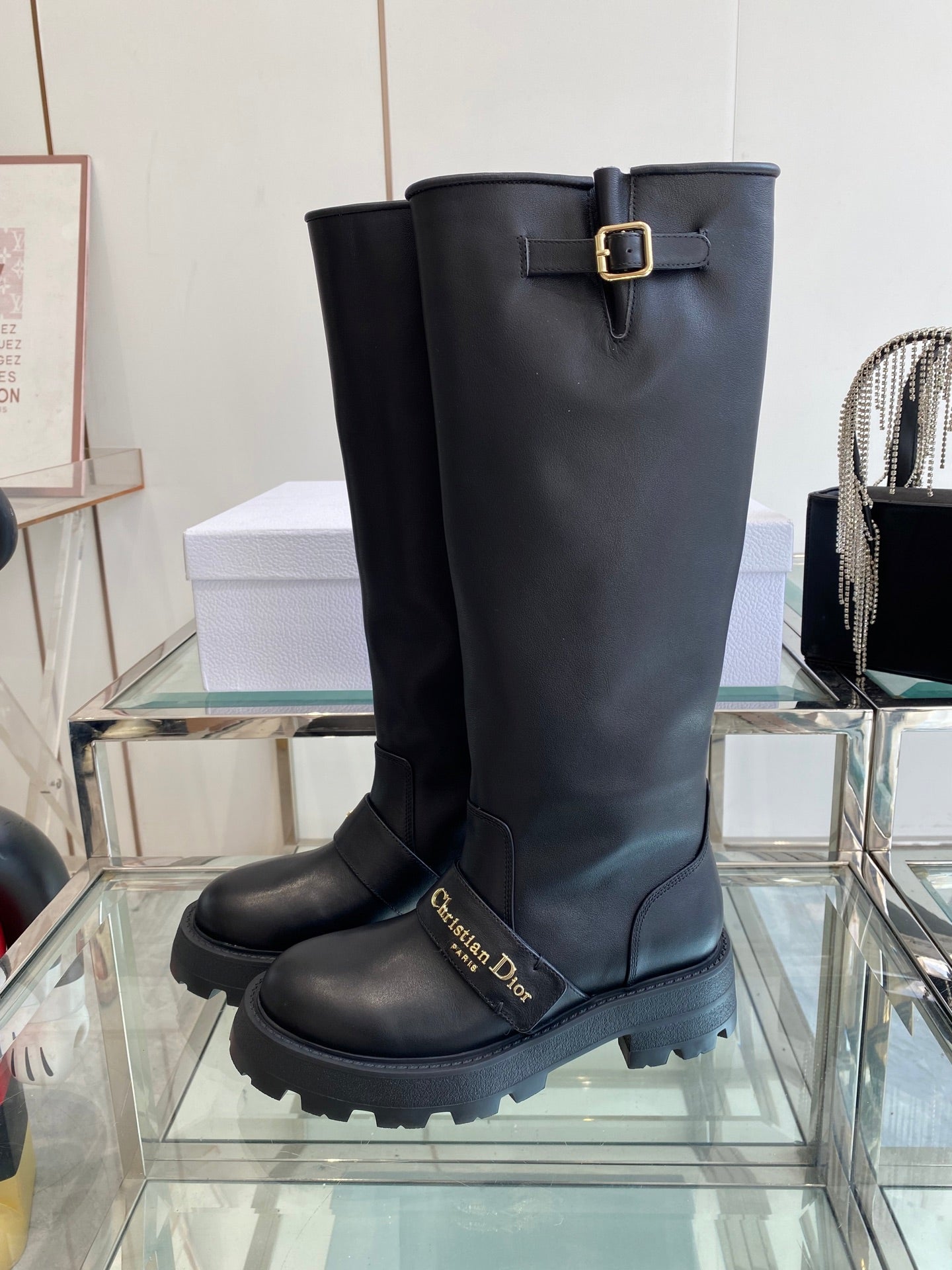 DIOR 25S BROGUE BOOTS 35MM IN BLACK CALFSKIN GOLD HARDWARE - 35