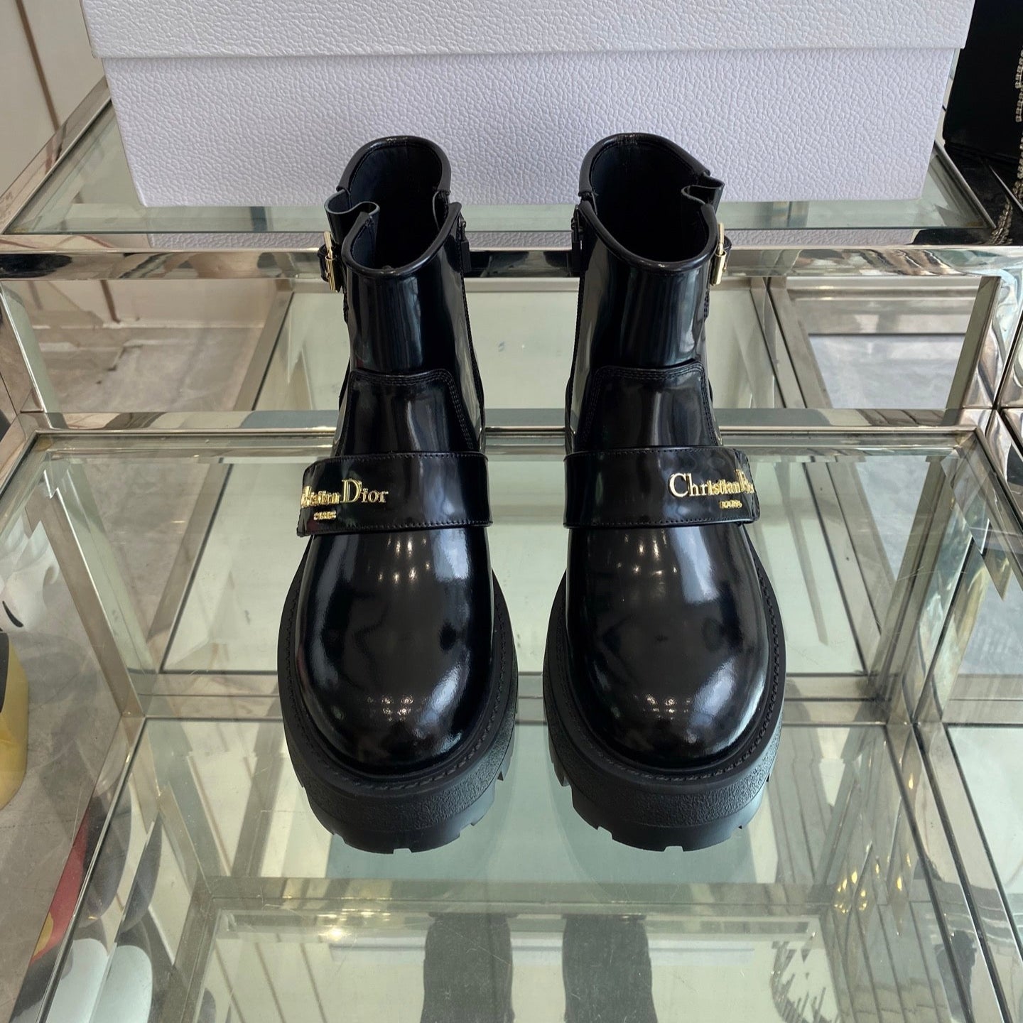 DIOR 25S D-QUEST ANKLE BOOT 35MM IN BLACK GLOSSY CALFSKIN - 35