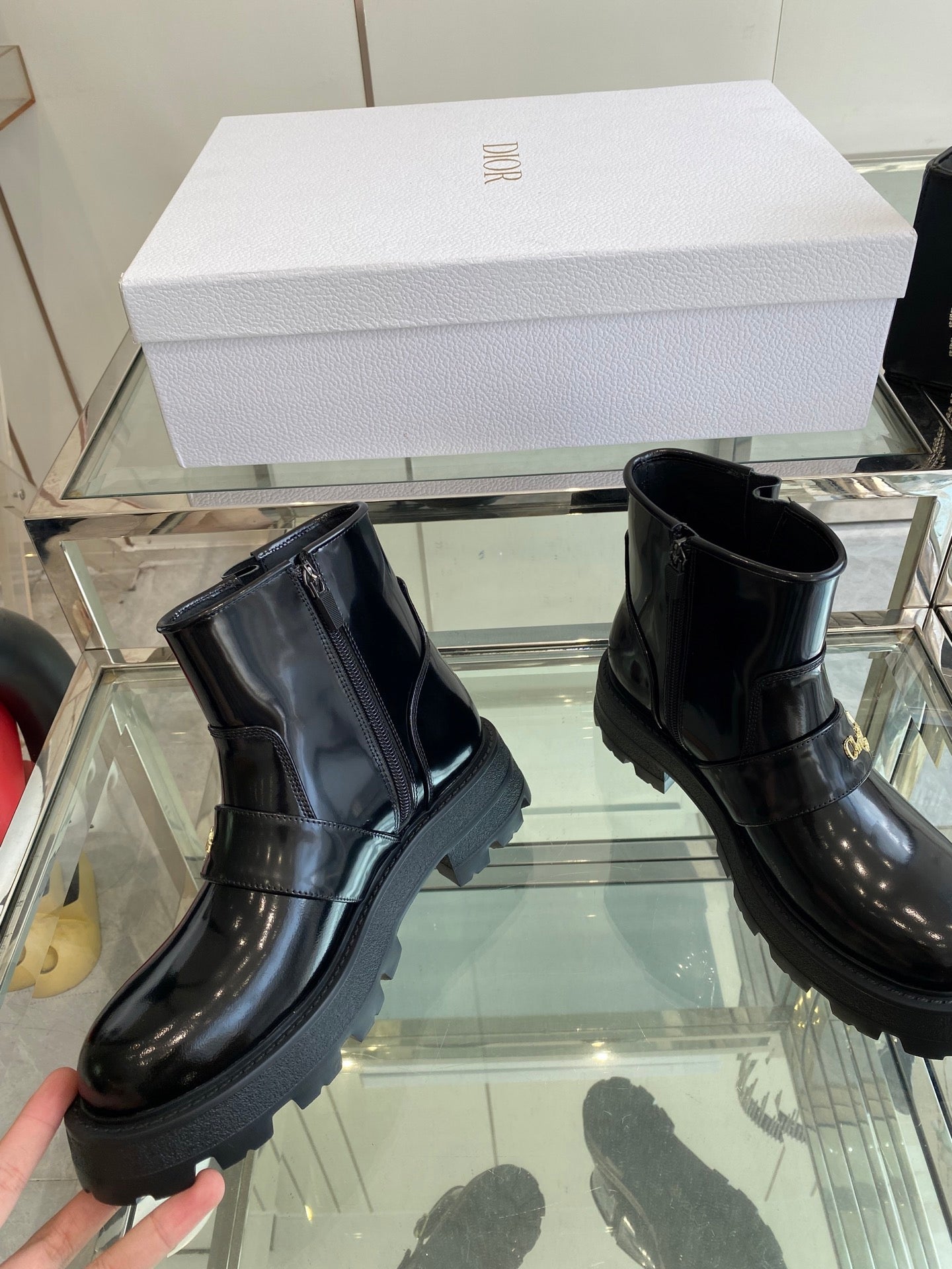 DIOR 25S D-QUEST ANKLE BOOT 35MM IN BLACK GLOSSY CALFSKIN - 35