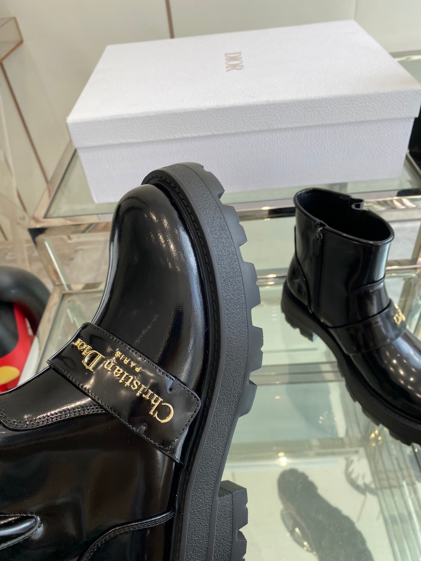 DIOR 25S D-QUEST ANKLE BOOT 35MM IN BLACK GLOSSY CALFSKIN - 35