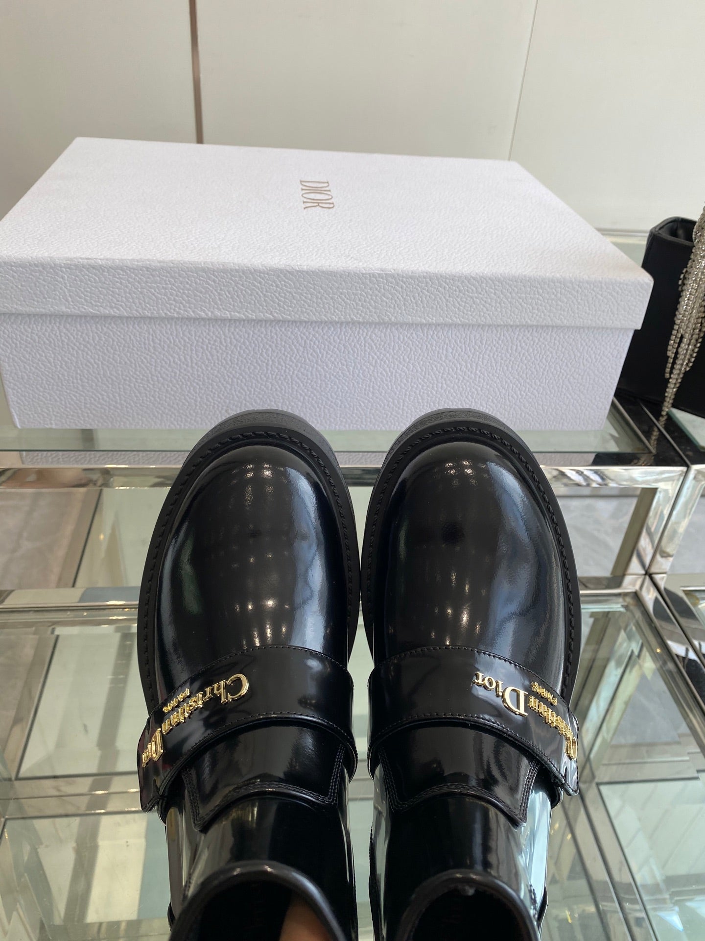 DIOR 25S D-QUEST ANKLE BOOT 35MM IN BLACK GLOSSY CALFSKIN - 35