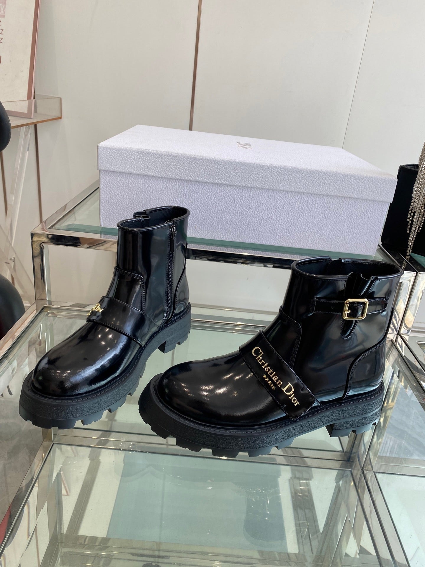 DIOR 25S D-QUEST ANKLE BOOT 35MM IN BLACK GLOSSY CALFSKIN - 35