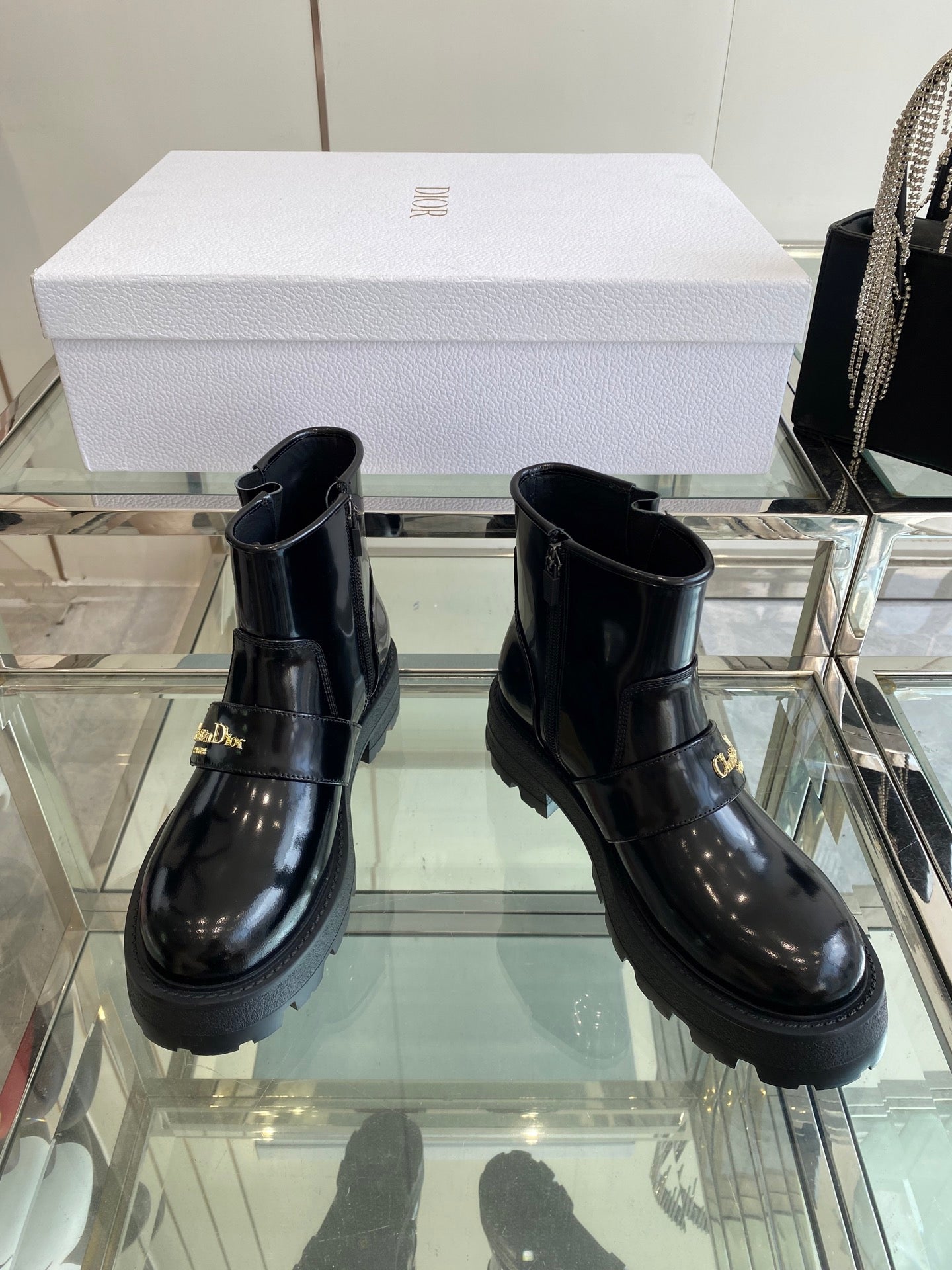 DIOR 25S D-QUEST ANKLE BOOT 35MM IN BLACK GLOSSY CALFSKIN - 35