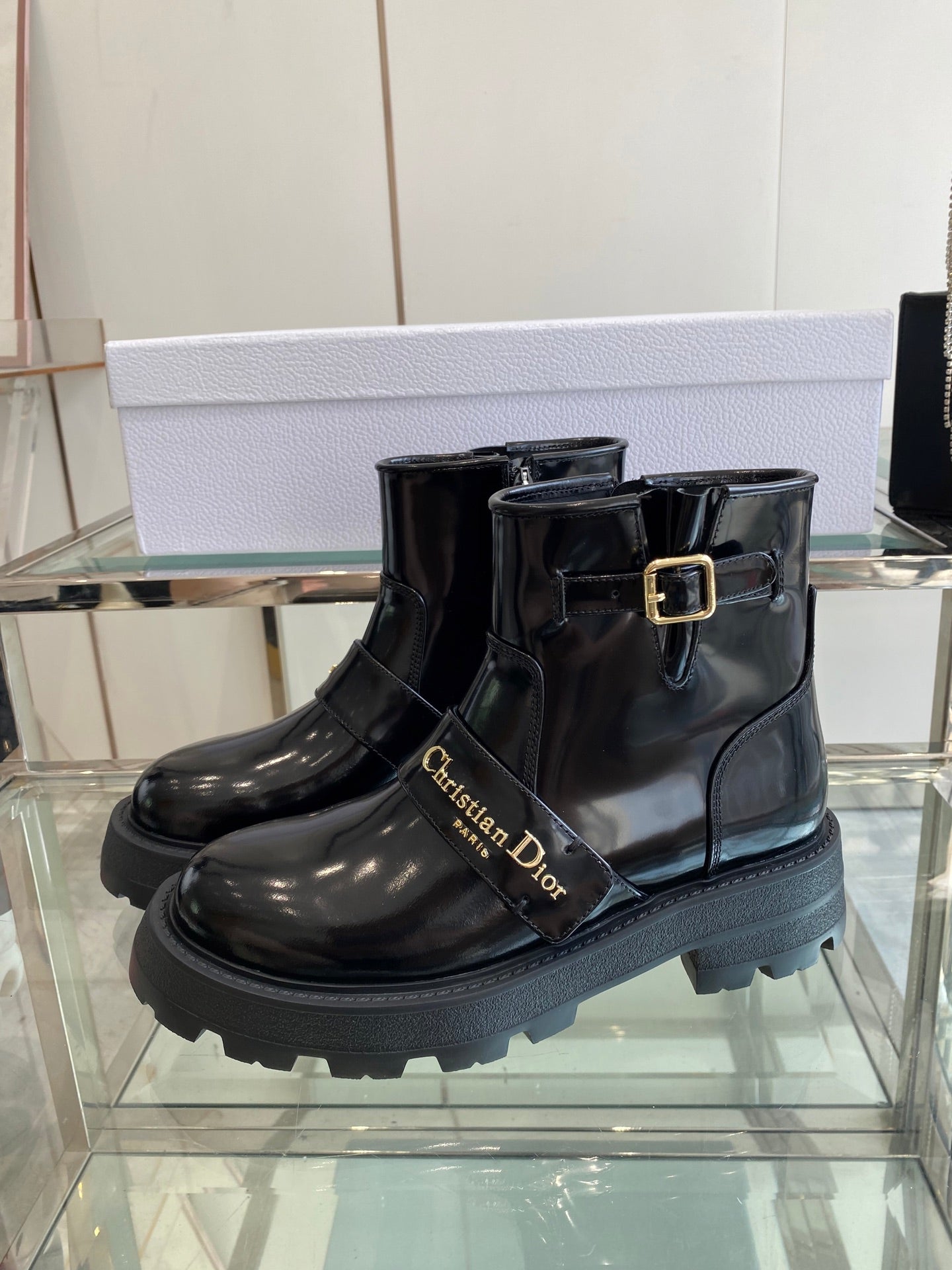 DIOR 25S D-QUEST ANKLE BOOT 35MM IN BLACK GLOSSY CALFSKIN - 35