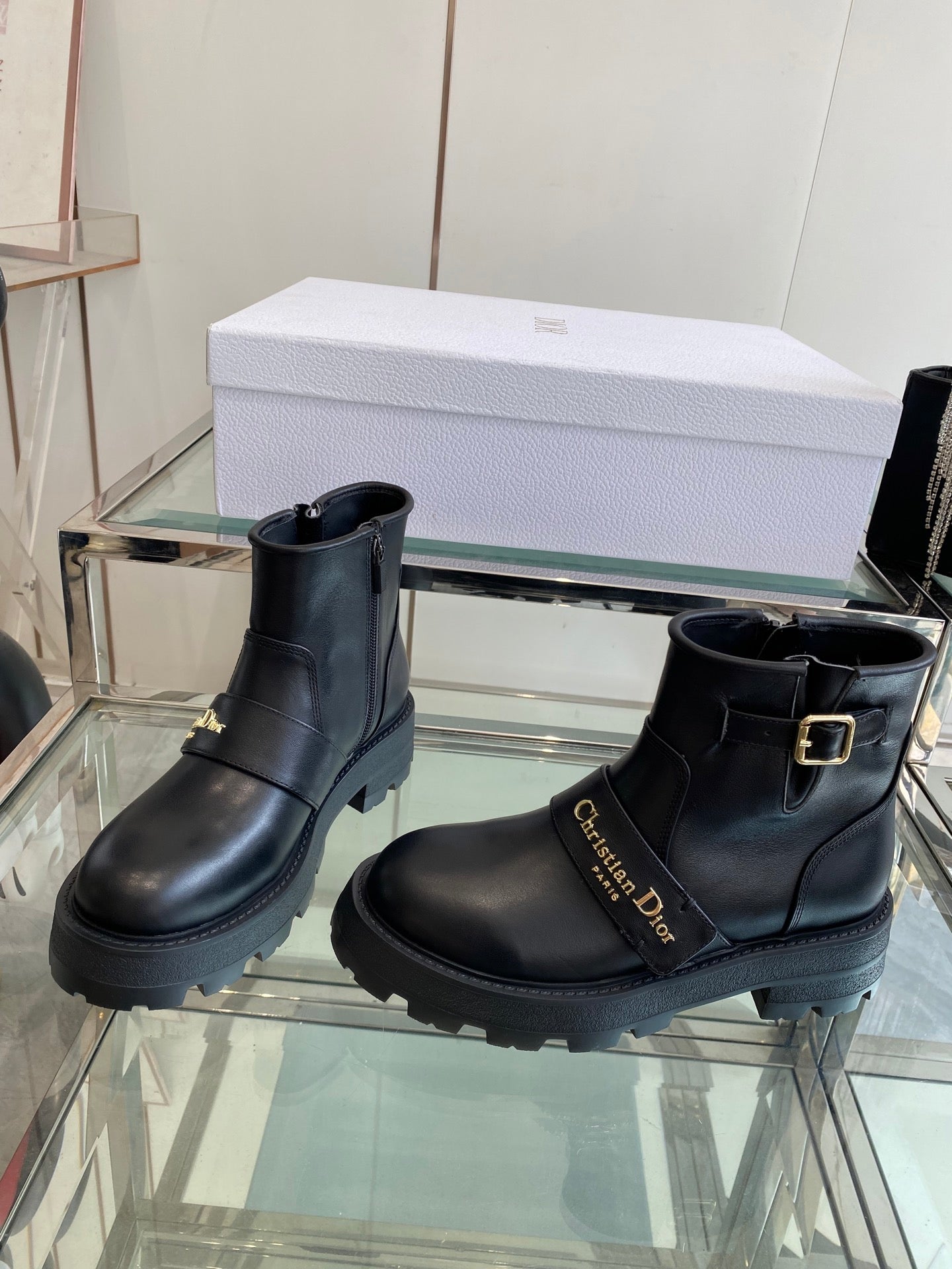 DIOR 25S D-QUEST ANKLE BOOT 35MM IN BLACK CALFSKIN - 35